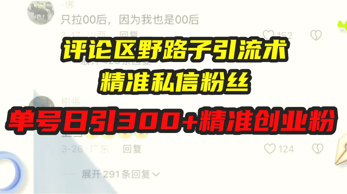 评论区野路子引流术，精准私信粉丝，单号日引流 300 精准创业粉